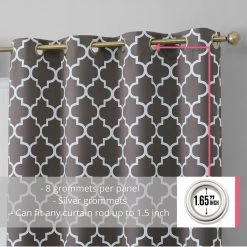 HLC.ME Lattice Print Blackout Grommet Curtain Panels - Grey - Set Of 2