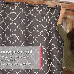 HLC.ME Lattice Print Blackout Grommet Curtain Panels - Grey - Set Of 2