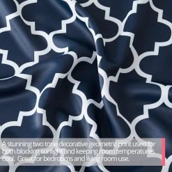 HLC.ME Faux Linen Curtains Lattice Print Blackout Grommet Patio Door Panel - Navy Blue