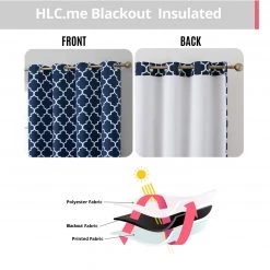 HLC.ME Faux Linen Curtains Lattice Print Blackout Grommet Patio Door Panel - Navy Blue