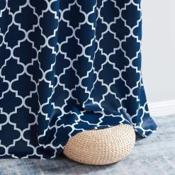 HLC.ME Lattice Print Blackout Grommet Curtain Panels - Navy Blue - Set Of 2 15 HLC.ME Lattice Print Blackout Grommet Curtain Panels - Navy Blue - Set Of 2