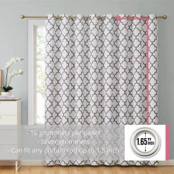 HLC.ME Faux Linen Curtains Lattice Print Blackout Grommet Patio Door Panel - Platinum White & Grey