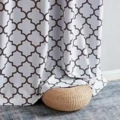 HLC.ME Lattice Print Blackout Grommet Curtain Panels - Platinum White & Grey - Set Of 2