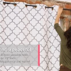 HLC.ME Lattice Print Blackout Grommet Curtain Panels - Platinum White & Grey - Set Of 2