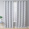 HLC.ME Lattice Print Blackout Grommet Curtain Panels - Platinum White & Grey - Set Of 2