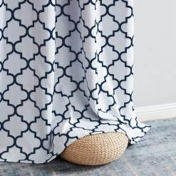 HLC.ME Lattice Print Blackout Grommet Curtain Panels - Platinum White/Navy Blue - Set Of 2 13 HLC.ME Lattice Print Blackout Grommet Curtain Panels - Platinum White/Navy Blue - Set Of 2