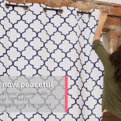 HLC.ME Lattice Print Blackout Grommet Curtain Panels - Platinum White/Navy Blue - Set Of 2 15 HLC.ME Lattice Print Blackout Grommet Curtain Panels - Platinum White/Navy Blue - Set Of 2