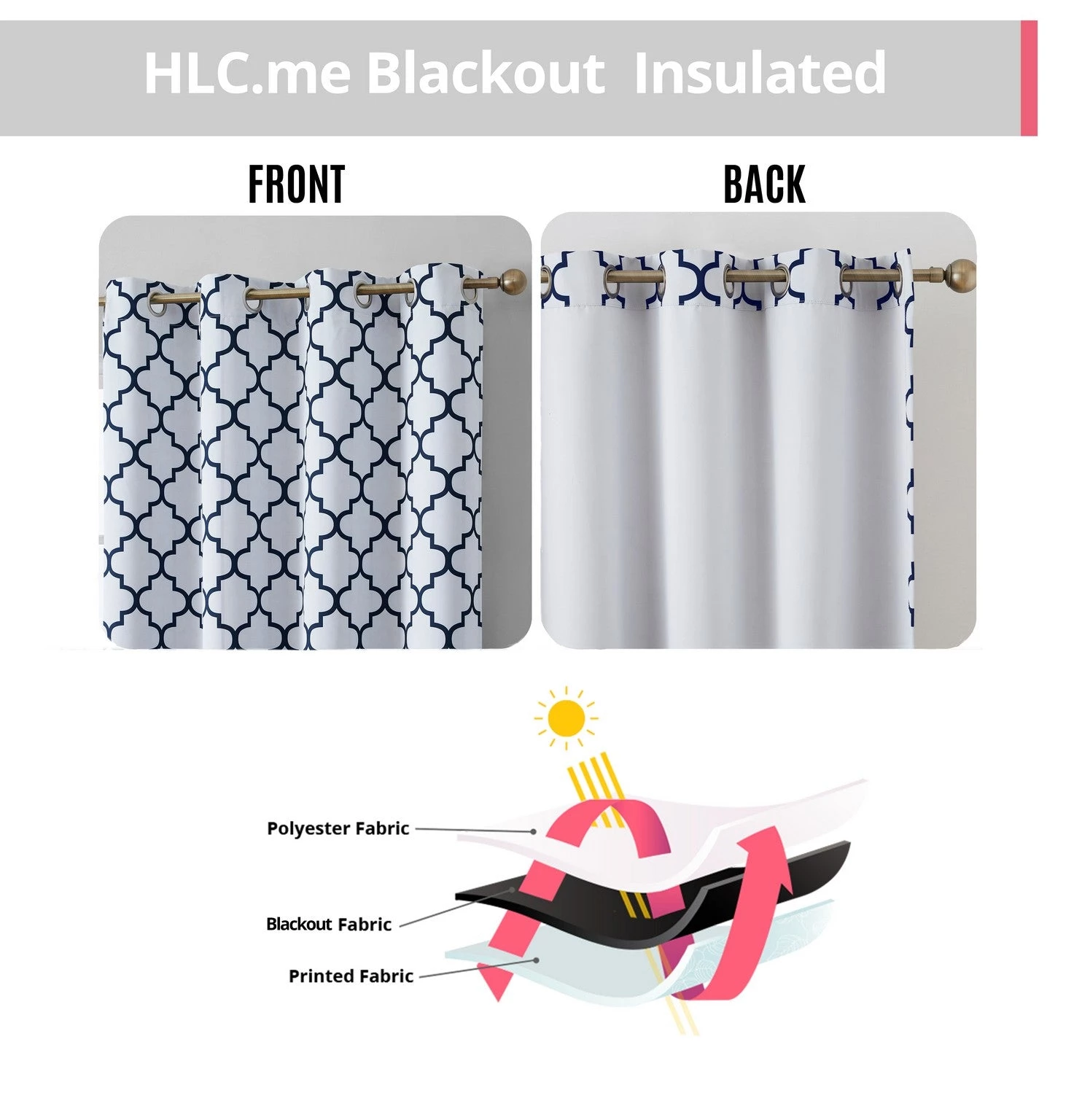 HLC.ME Lattice Print Blackout Grommet Curtain Panels - Platinum White/Navy Blue - Set Of 2 9 HLC.ME Lattice Print Blackout Grommet Curtain Panels - Platinum White/Navy Blue - Set Of 2