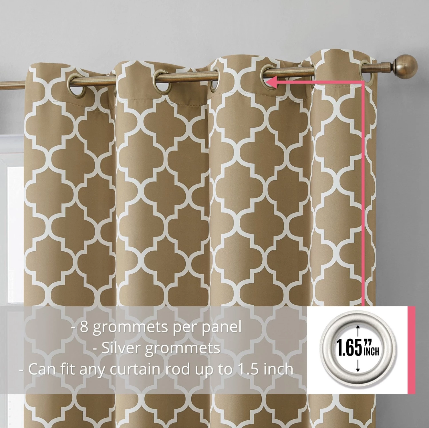 HLC.ME Lattice Print Blackout Grommet Curtain Panels - Taupe - Set Of 2 Blackout Curtains 4 HLC.ME Lattice Print Blackout Grommet Curtain Panels - Taupe - Set Of 2 Blackout Curtains