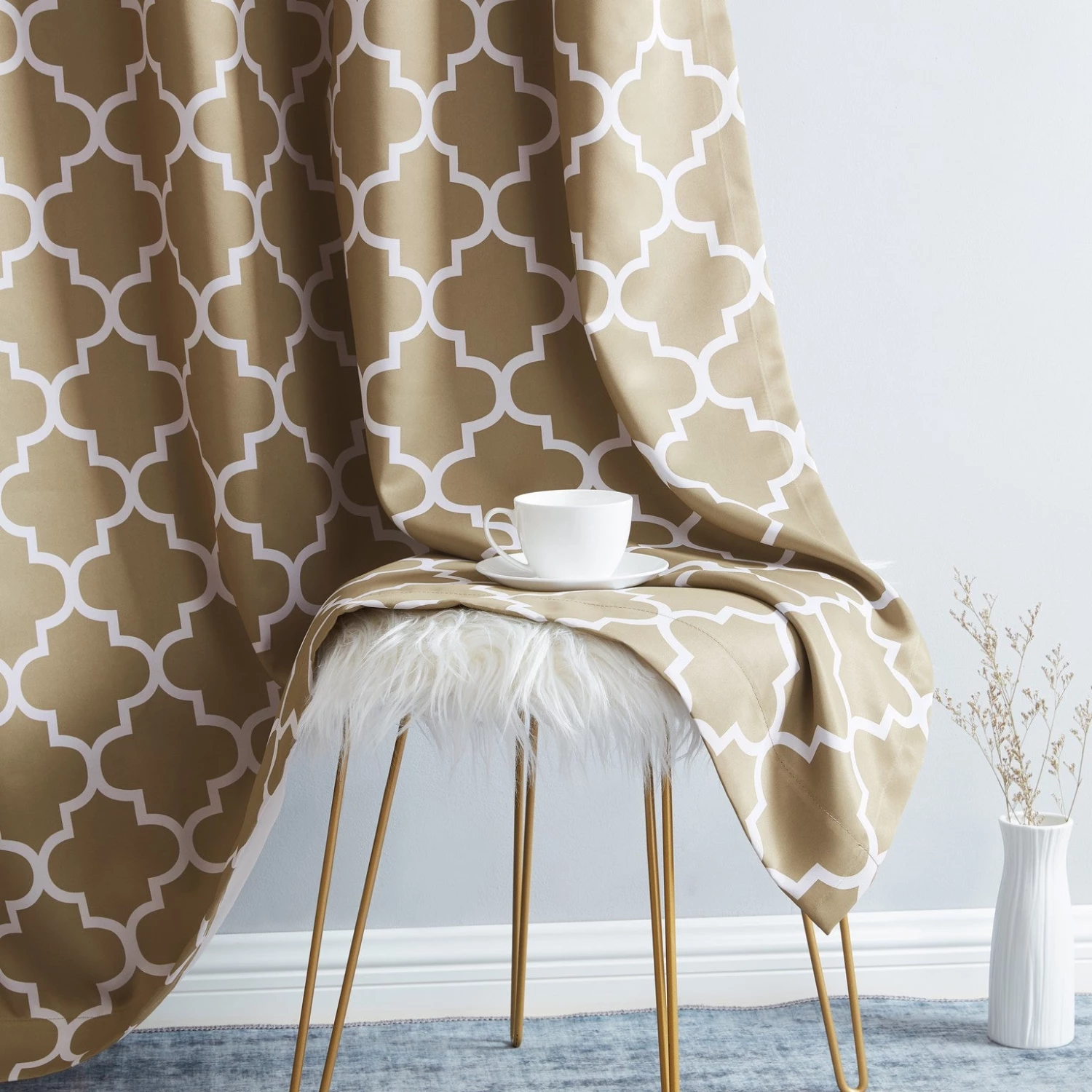 HLC.ME Lattice Print Blackout Grommet Curtain Panels - Taupe - Set Of 2 Blackout Curtains 6 HLC.ME Lattice Print Blackout Grommet Curtain Panels - Taupe - Set Of 2 Blackout Curtains