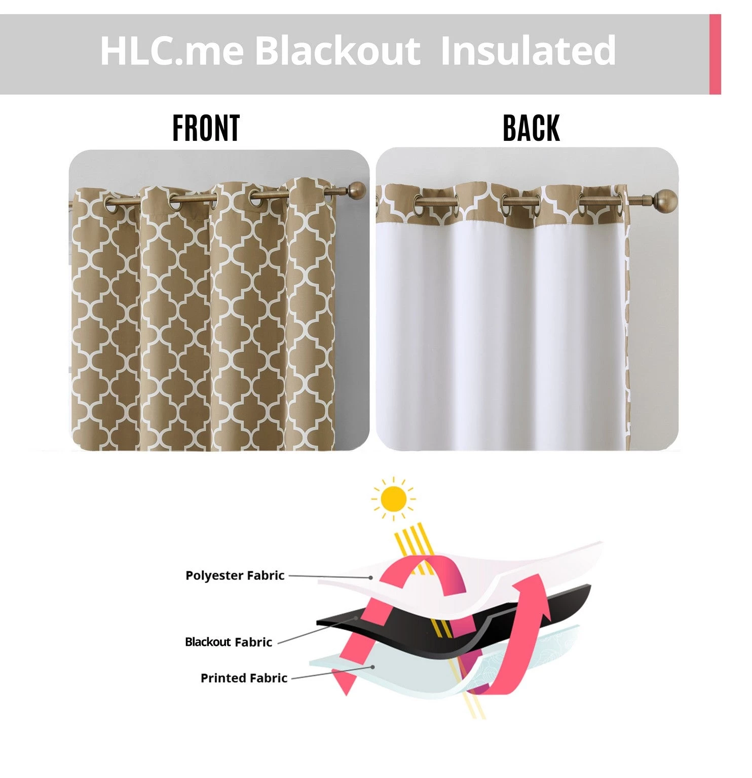 HLC.ME Lattice Print Blackout Grommet Curtain Panels - Taupe - Set Of 2 Blackout Curtains 12 HLC.ME Lattice Print Blackout Grommet Curtain Panels - Taupe - Set Of 2 Blackout Curtains