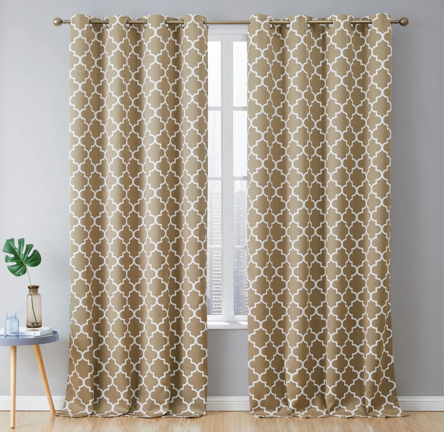 HLC.ME Lattice Print Blackout Grommet Curtain Panels - Taupe - Set Of 2 Blackout Curtains 3 HLC.ME Lattice Print Blackout Grommet Curtain Panels - Taupe - Set Of 2 Blackout Curtains