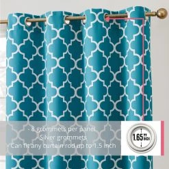 HLC.ME Lattice Print Blackout Grommet Curtain Panels - Teal Blue - Set Of 2