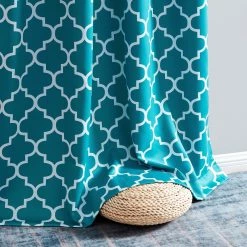 HLC.ME Lattice Print Blackout Grommet Curtain Panels - Teal Blue - Set Of 2