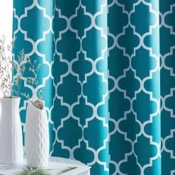 HLC.ME Lattice Print Blackout Grommet Curtain Panels - Teal Blue - Set Of 2