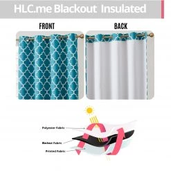 HLC.ME Lattice Print Blackout Grommet Curtain Panels - Teal Blue - Set Of 2
