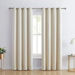 HLC.ME Laurance 100% Blackout Grommet Curtain Panels - Parchment Beige - Set Of 2 Blackout Curtains