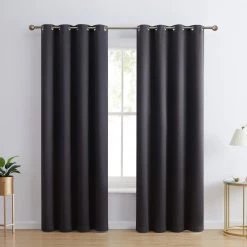 HLC.ME Blackout Curtains Laurance 100% Blackout Grommet Curtain Panels - Jet Black - Set Of 2