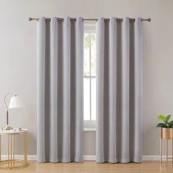 HLC.ME Laurance 100% Blackout Grommet Curtain Panels - Light Grey - Set Of 2 Blackout Curtains