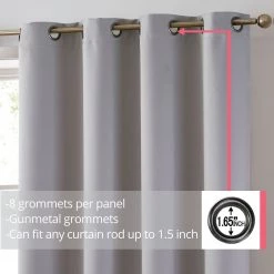 HLC.ME Laurance 100% Blackout Grommet Curtain Panels - Light Grey - Set Of 2 Blackout Curtains