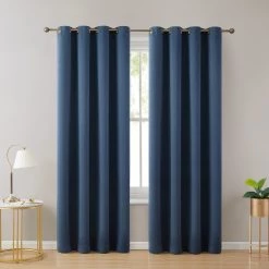 HLC.ME Laurance 100% Blackout Grommet Curtain Panels - Midnight Navy Blue - Set Of 2 Blackout Curtains