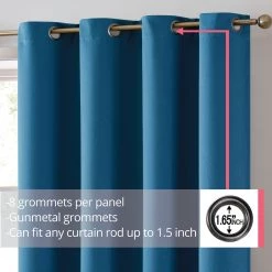 HLC.ME Blackout Curtains Laurance 100% Blackout Grommet Curtain Panels - Sapphire Teal Blue - Set Of 2