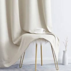 HLC.ME Laurance 100% Blackout Grommet Curtain Panels - Parchment Beige - Set Of 2 Blackout Curtains