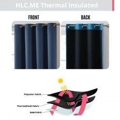 HLC.ME Laurance 100% Blackout Grommet Curtain Panels - Midnight Navy Blue - Set Of 2 Blackout Curtains