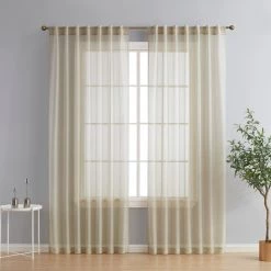 HLC.ME Lauren Semi Sheer Back Tab Rod Pocket Panels - Beige - Set Of 2