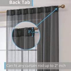 HLC.ME Lauren Semi Sheer Back Tab Rod Pocket Panels - Charcoal Grey - Set Of 2