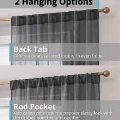 HLC.ME Lauren Semi Sheer Back Tab Rod Pocket Panels - Charcoal Grey - Set Of 2