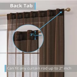 HLC.ME Sheer Curtains Lauren Semi Sheer Back Tab Rod Pocket Panels - Chocolate Brown - Set Of 2