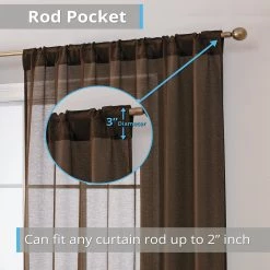 HLC.ME Sheer Curtains Lauren Semi Sheer Back Tab Rod Pocket Panels - Chocolate Brown - Set Of 2