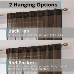 HLC.ME Sheer Curtains Lauren Semi Sheer Back Tab Rod Pocket Panels - Chocolate Brown - Set Of 2