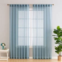 HLC.ME Lauren Semi Sheer Back Tab Rod Pocket Panels - Dusty Blue - Set Of 2