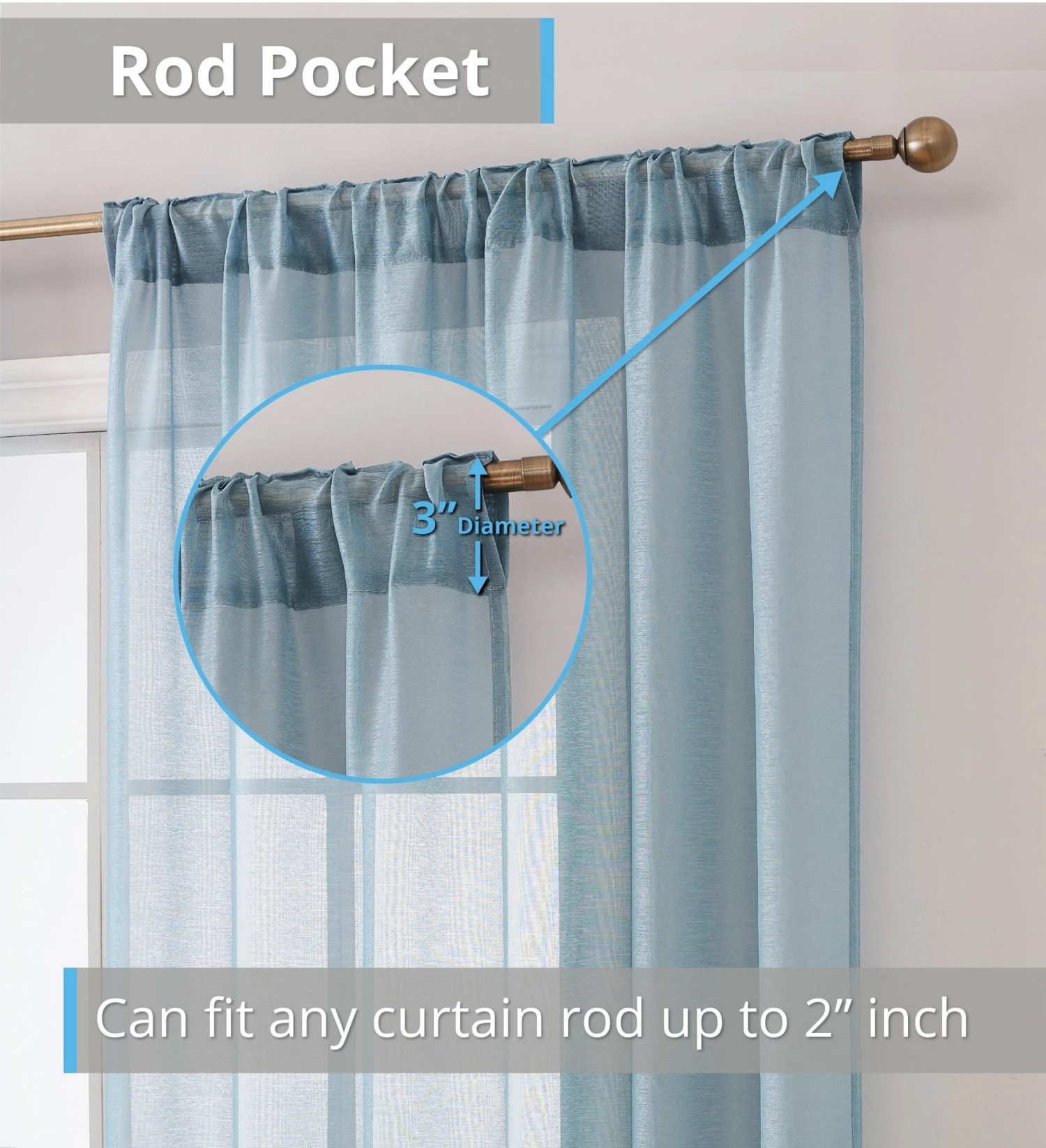 HLC.ME Lauren Semi Sheer Back Tab Rod Pocket Panels - Dusty Blue - Set Of 2 6 HLC.ME Lauren Semi Sheer Back Tab Rod Pocket Panels - Dusty Blue - Set Of 2