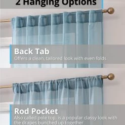 HLC.ME Lauren Semi Sheer Back Tab Rod Pocket Panels - Dusty Blue - Set Of 2 16 HLC.ME Lauren Semi Sheer Back Tab Rod Pocket Panels - Dusty Blue - Set Of 2