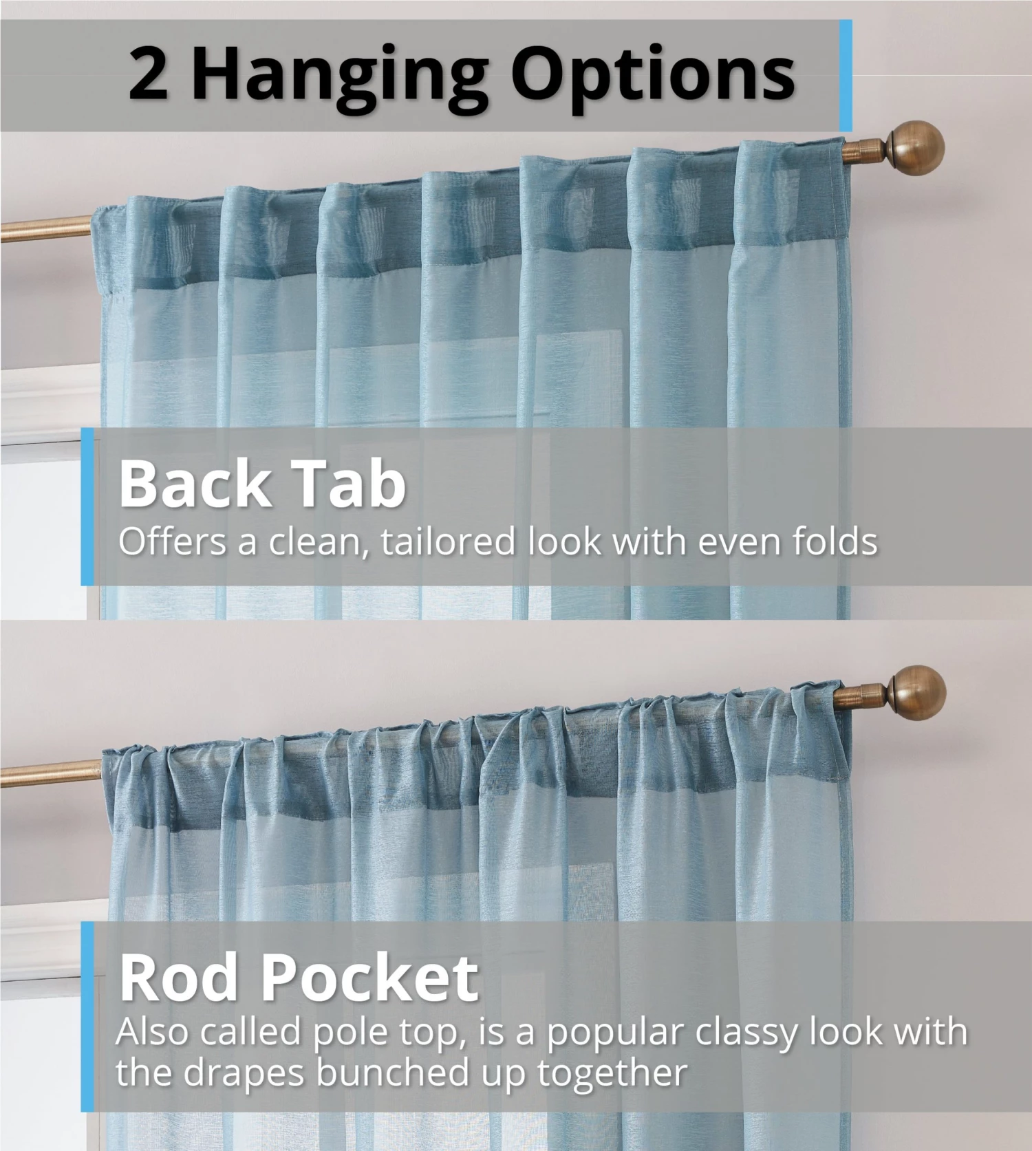 HLC.ME Lauren Semi Sheer Back Tab Rod Pocket Panels - Dusty Blue - Set Of 2 7 HLC.ME Lauren Semi Sheer Back Tab Rod Pocket Panels - Dusty Blue - Set Of 2