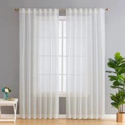HLC.ME Lauren Semi Sheer Back Tab Rod Pocket Panels - Ivory - Set Of 2