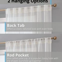 HLC.ME Lauren Semi Sheer Back Tab Rod Pocket Panels - Ivory - Set Of 2