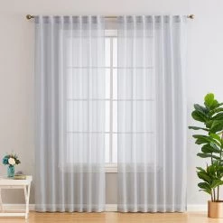 HLC.ME Lauren Semi Sheer Back Tab Rod Pocket Panels - Silver Grey - Set Of 2 Sheer Curtains