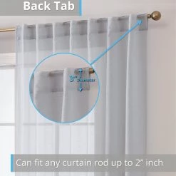 HLC.ME Lauren Semi Sheer Back Tab Rod Pocket Panels - Silver Grey - Set Of 2 Sheer Curtains