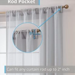 HLC.ME Lauren Semi Sheer Back Tab Rod Pocket Panels - Silver Grey - Set Of 2 Sheer Curtains