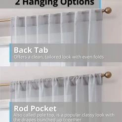 HLC.ME Lauren Semi Sheer Back Tab Rod Pocket Panels - Silver Grey - Set Of 2 Sheer Curtains