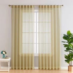 HLC.ME Sheer Curtains Lauren Semi Sheer Back Tab Rod Pocket Panels - Antique Taupe - Set Of 2