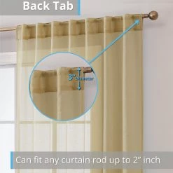 HLC.ME Sheer Curtains Lauren Semi Sheer Back Tab Rod Pocket Panels - Antique Taupe - Set Of 2