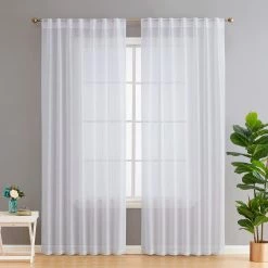 HLC.ME Lauren Semi Sheer Back Tab Rod Pocket Panels - White - Set Of 2