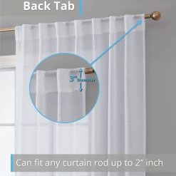 HLC.ME Lauren Semi Sheer Back Tab Rod Pocket Panels - White - Set Of 2