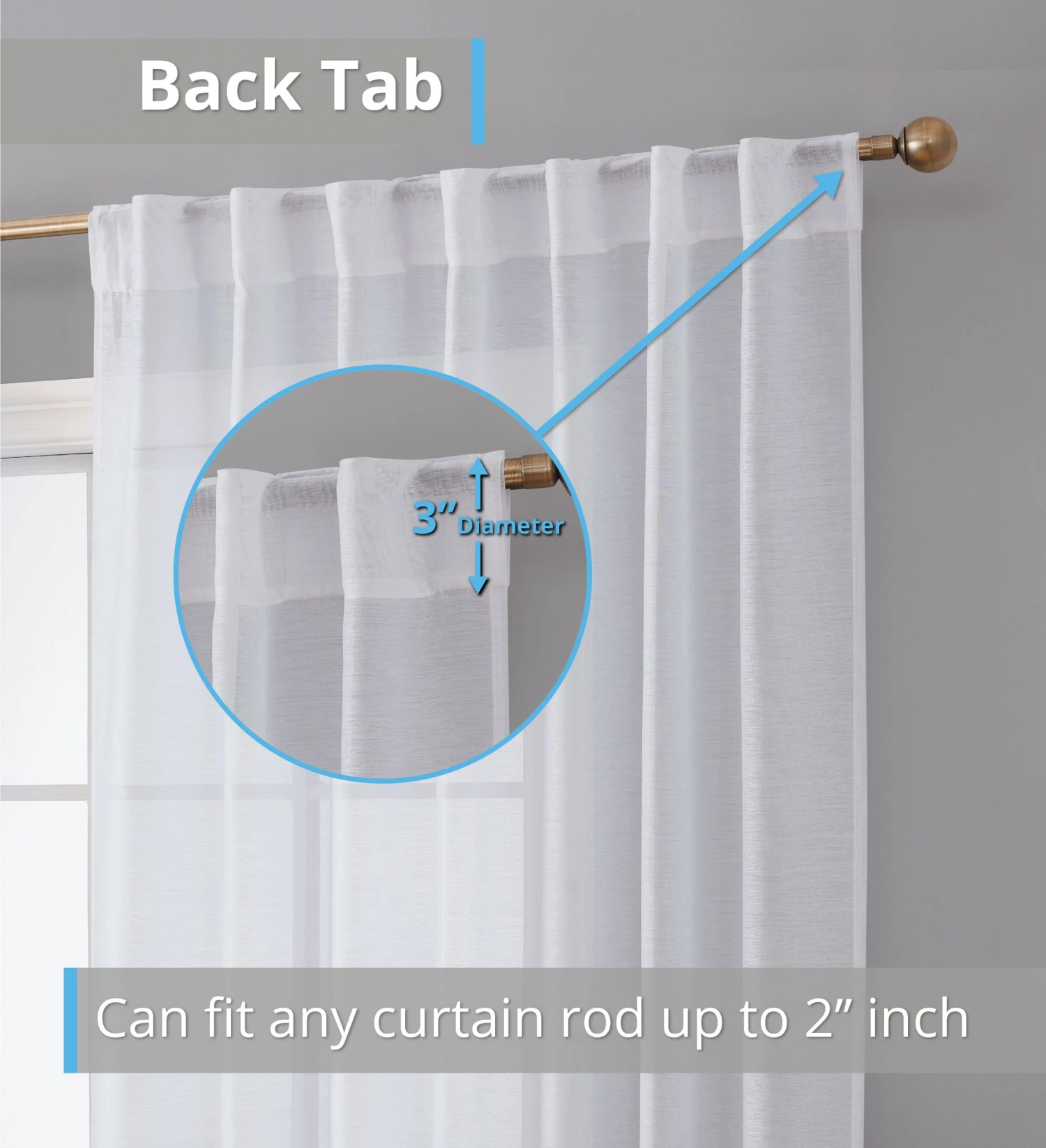 HLC.ME Lauren Semi Sheer Back Tab Rod Pocket Panels - White - Set Of 2 4 HLC.ME Lauren Semi Sheer Back Tab Rod Pocket Panels - White - Set Of 2