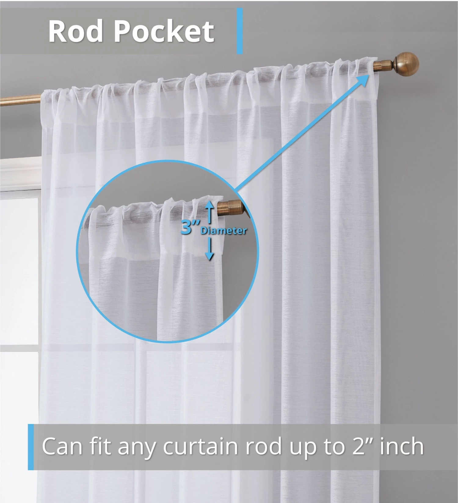 HLC.ME Lauren Semi Sheer Back Tab Rod Pocket Panels - White - Set Of 2 5 HLC.ME Lauren Semi Sheer Back Tab Rod Pocket Panels - White - Set Of 2